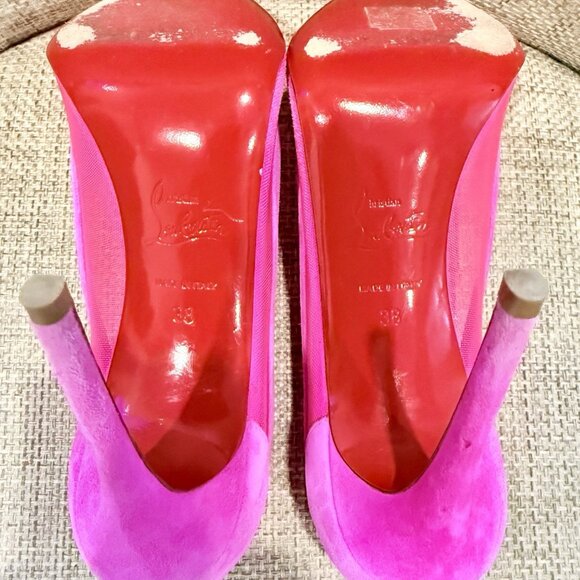 Christian Louboutin Galativi Pointed Toe Pumps Hot Pink Suede & Mesh - Picture 13 of 15